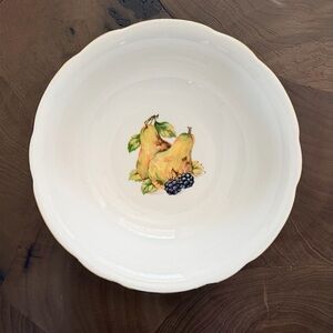 Vintage MZ Austria White Ceramic Fruit-Accent Serving Bowl with Gold Rim